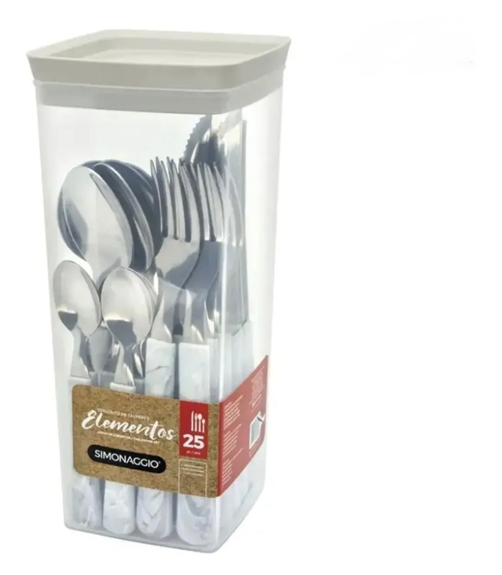 Cubiertos marmolados blancos