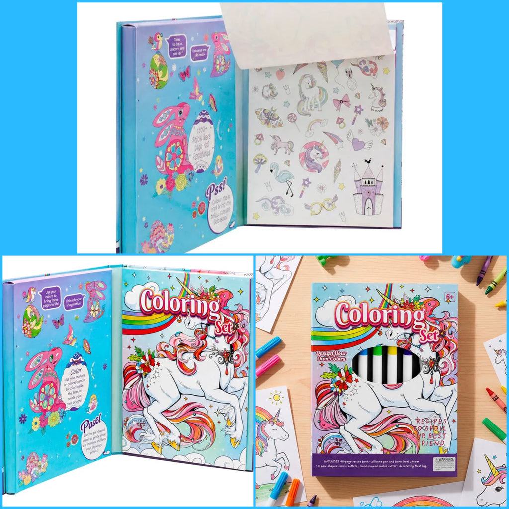 Set arte 32 piezas, diseños para colorear, marcadores y stickers