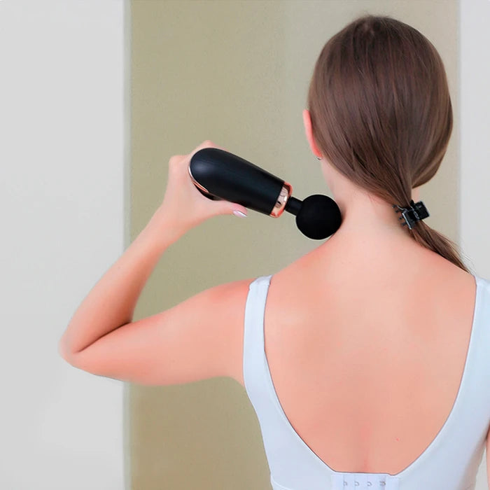 Pistola de masajes muscular y facial, super potente. 6 Cabezales Intercambiables y Batería Recargable