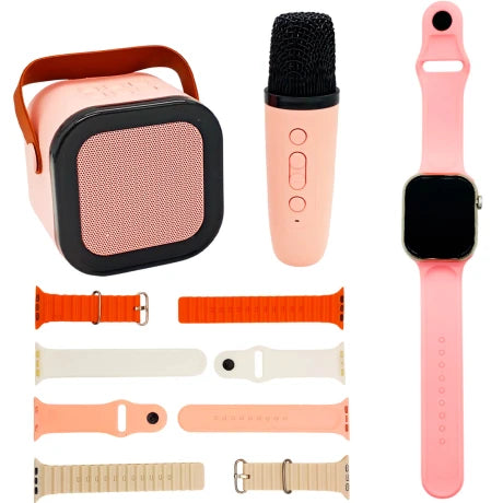 MICRÓFONO, PARLANTE Y RELOJ SMARTWATCH 4 MALLAS